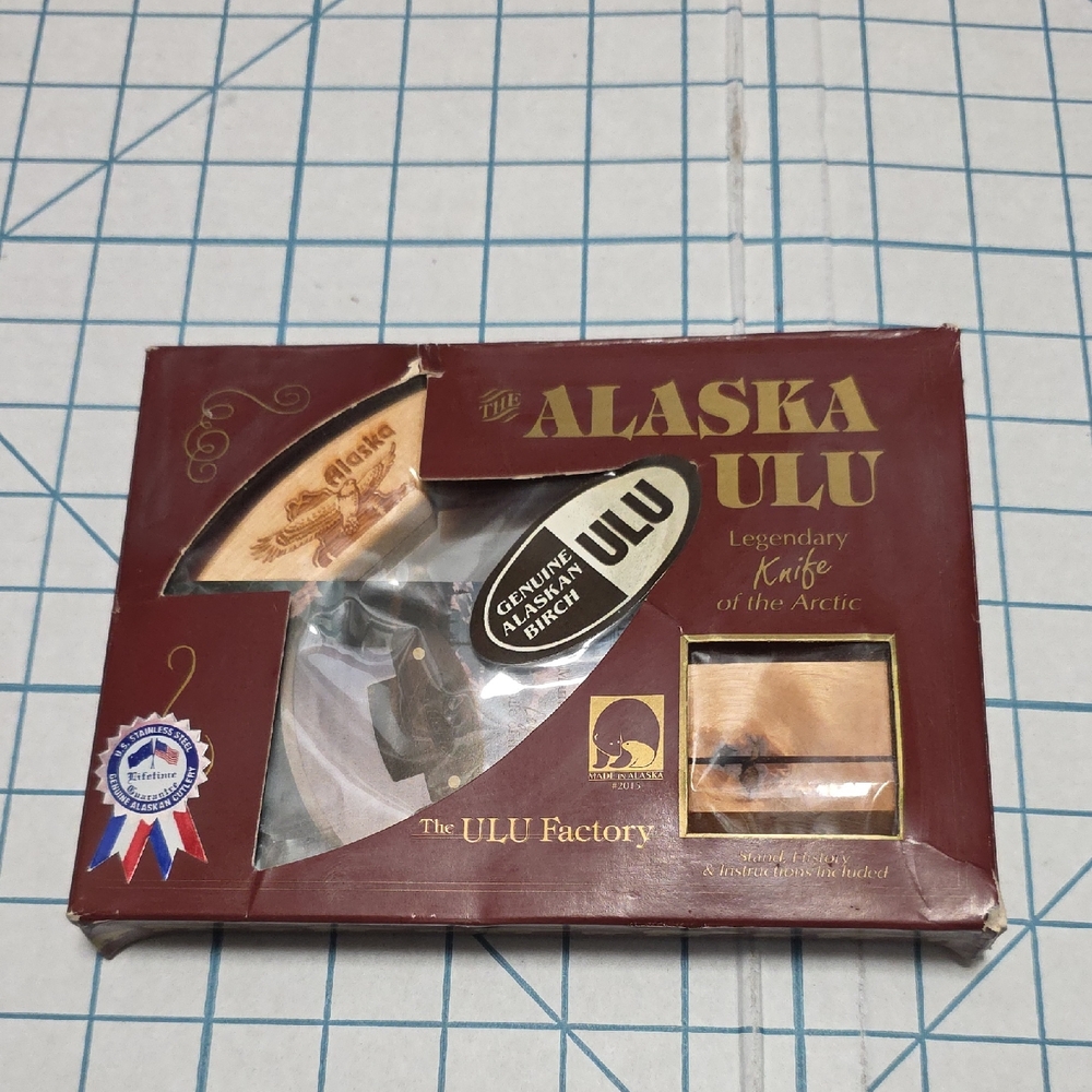 Ulu Factory Knife Alaskan ULU Legendary -Stainless-Made‎ in Alaska-Birch Vintage